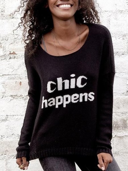 

Black Casual Letter Sweater, Knitwear & Sweaters