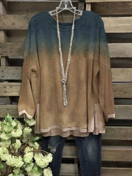 

Casual Long Sleeve Crew Neck Printed Top, Multicolor, Tops