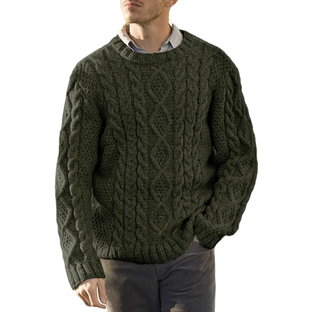 

Autumn and winter new sweater men's European and American solid-color round-necked long-sleeved knitwear, Army green, Sweater