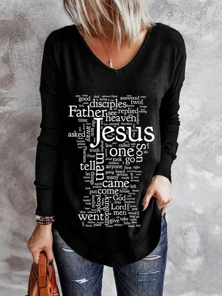 

Casual Long Sleeve V Neck Plus Size Printed Tops T-shirts, Black, Hoodies & Sweatshirts