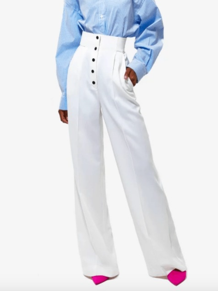 

Fall Mid-weight Work Formal High Waist Pants, White, Wide Leg Pants