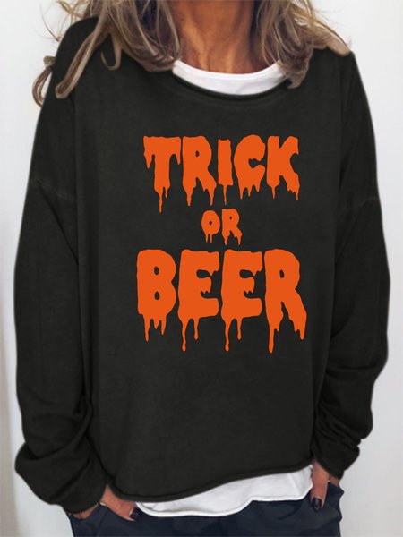 

Trick or beer Round neck long-sleeved cotton-blend sweatshirt, Black, Hoodies&Sweatshirts