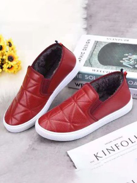

Casual Simple Plaid Warm Flat Shoes, Red, Flats