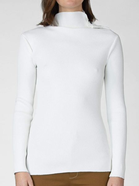 

Fall High Mid-weight Stretch Elegant Simple Daily Sweater, White, Pullovers