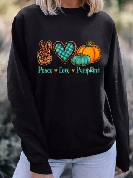 

Halloween pumpkin Casual Long Sleeve Sweatshirt, Black, Auto-clearance