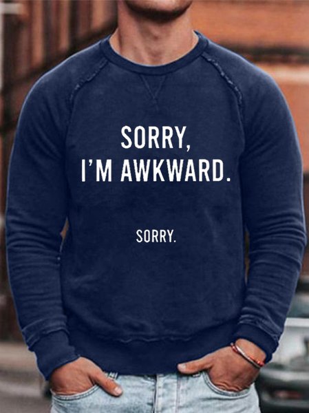 

Funny text print round neck long-sleeved cotton-blend sweatshirt, Blue, Hoodies&Sweatshirts