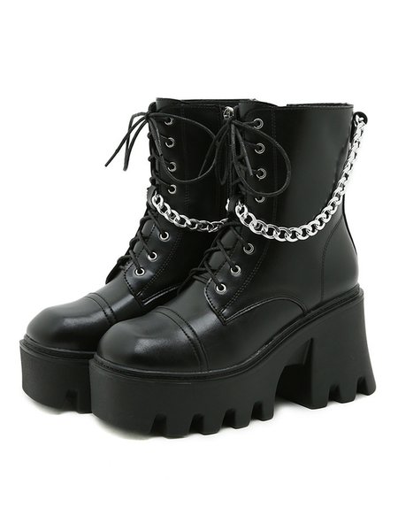 

Casual Simple Chain Lace-up Martin Boots, As picture, Boots