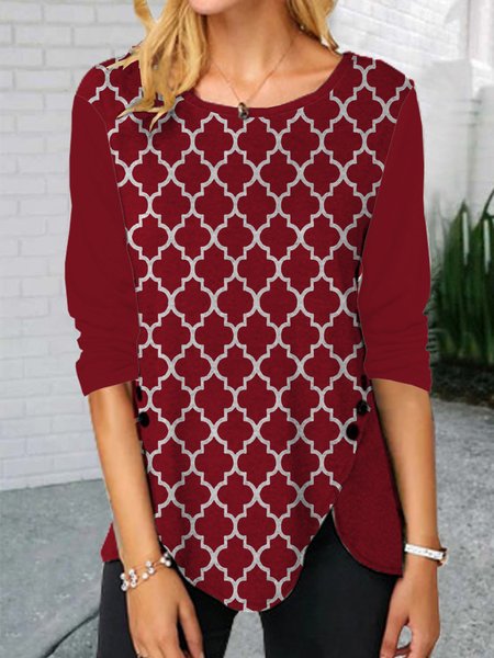 

Holiday Geometric Printed Wine Red Shirts & Tops, T-Shirts
