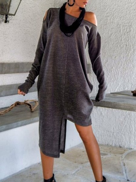 

Sexy Off Shoulder Midi Plain Deep Gray Dresses, Mini Dresses
