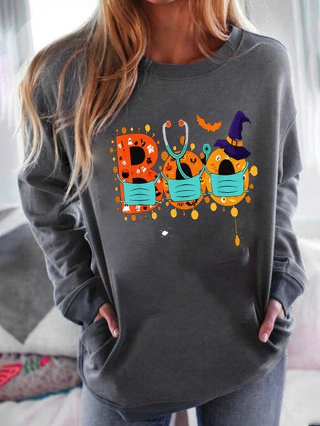 

Women's Sweatshirts Letter Mask Print Sweatshirt, Deep gray, Sweatshirts & Hoodies