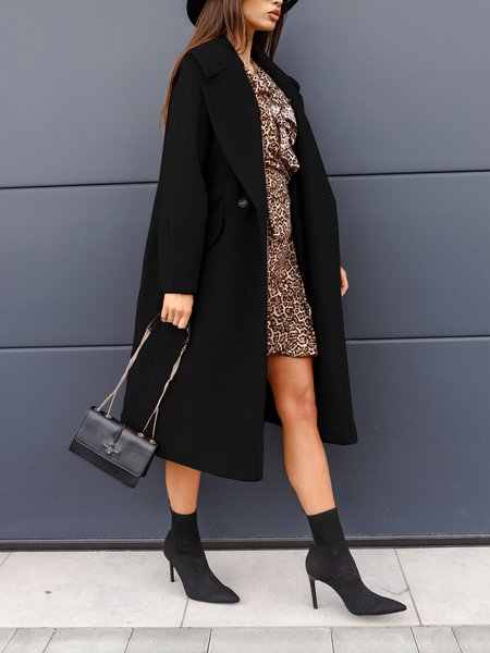 

Long Sleeve Shift Casual Lapel Outerwear, Black, Coats & Jackets