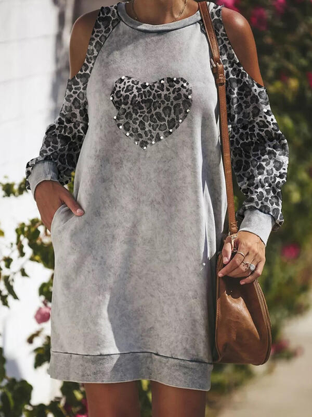 

Leopard Cotton Blends Casual Dresses, As picture, Mini Dresses