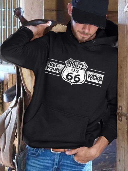 

Route 66 Men's Long Sleeve Hooded Sweatshirt, Black, Hoodies&Sweatshirts