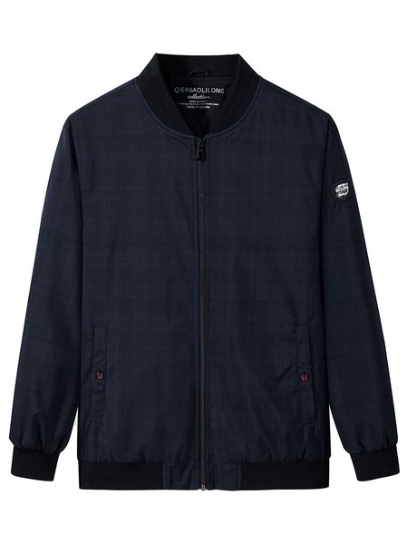 

Casual Plaid Baseball Collar Jackets, Blue, Jacket