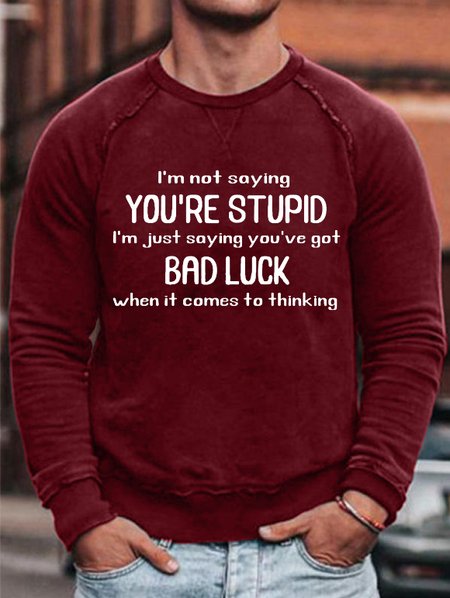 

Funny text print round neck long-sleeved cotton-blend sweatshirt, Red, Hoodies&Sweatshirts