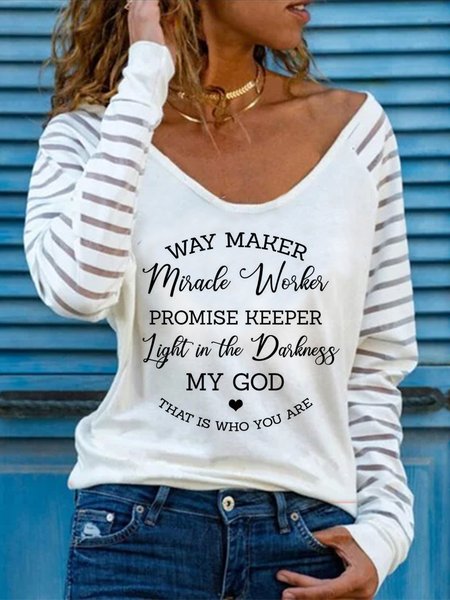 

Casual Letter Long Sleeve T-shirt, White, T-Shirts