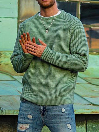 

Crew Neck Long Sleeve Sweater, Green, Sweater