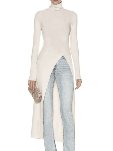 

Fall Long Sleeve Simple Turtleneck Daily Simple Daily Top, White, Tops