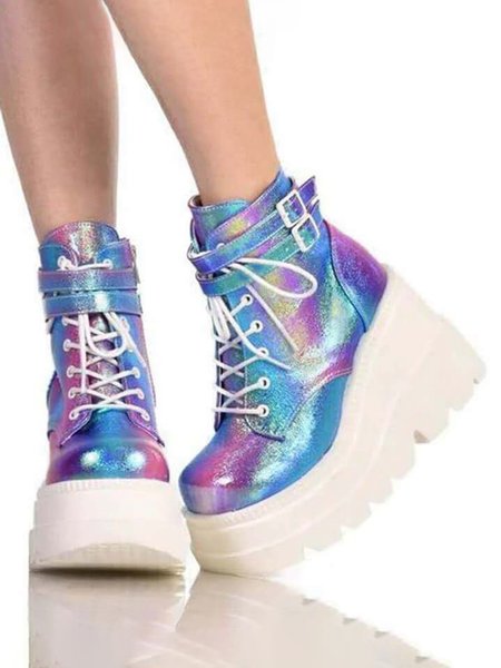 

Casual Adjustable Buckle Lace Wedge Shoes, Multicolor, Boots