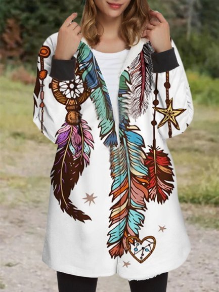 

Vintage Geometric Printed Long Sleeve Plus Size Casual Outwear, Multicolor, Outerwear