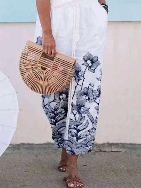 

Pockets Cotton Pants, White, Pants