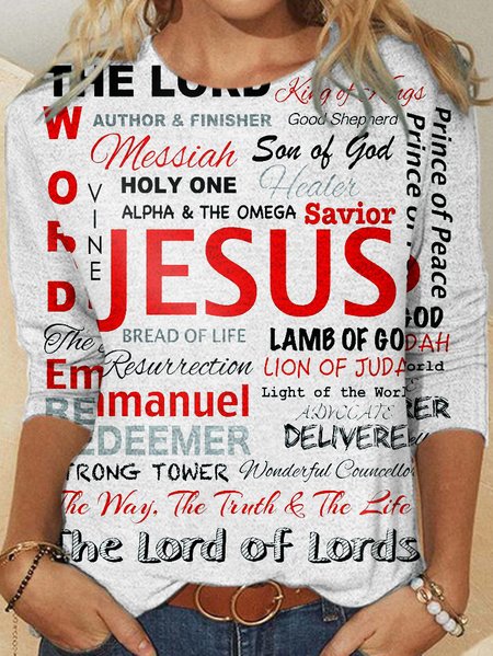 

Jesus Women Crew Neck Shirt Long sleeve Top, White, Long sleeves