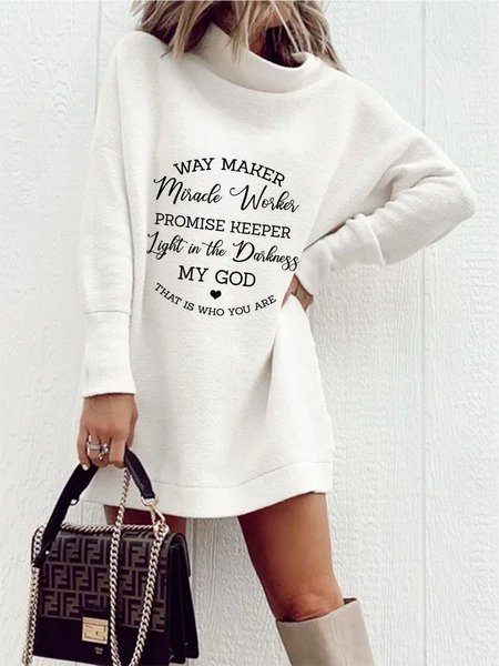 

Casuale Lettera Maniche Lunghe Abito, Bianco, Midi Dresses