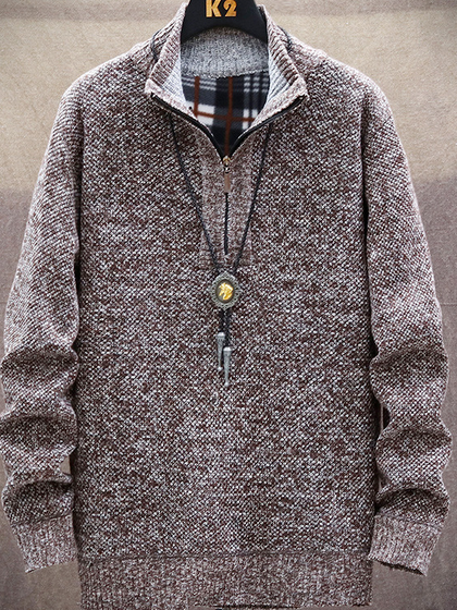 

Cotton Blends Stand Collar Sweater, Coffee, Sweater