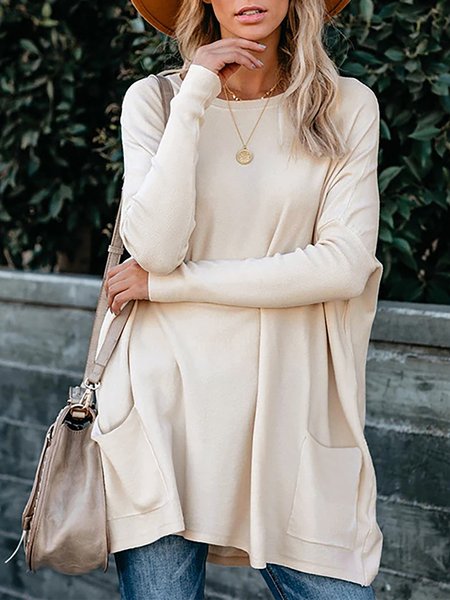 

Casual Long Sleeves Solid Tops, Apricot, Tops