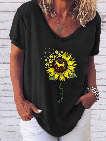 

Funny Sunflower Ladies V-neck Short Sleeve, Black, T-shirts