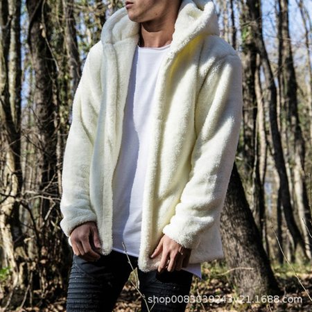 

Plush warm casual solid color hooded jacket, White, Hoodies