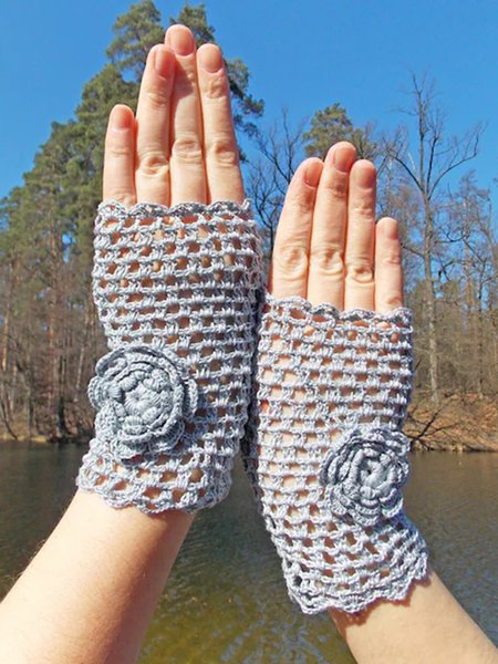 

Handmade Chain Link Woolen Half-finger Gloves, As picture, Gloves
