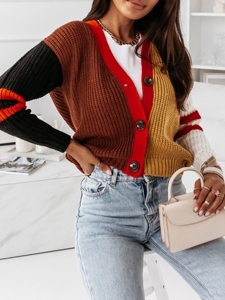 

Personality contrast casual loose sweater, Multicolor, Cardigans