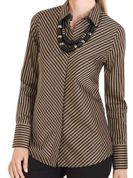 

Vintage Simple Daily Striped Shirt, Black, Blouses and Shirts