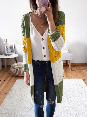 

Casual Striped Outerwear, Army green, Coats & Jackets