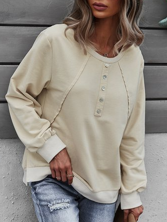 

Long Sleeve Vintage Buttoned Sweatshirt, Apricot, Sweatshirts & Hoodies