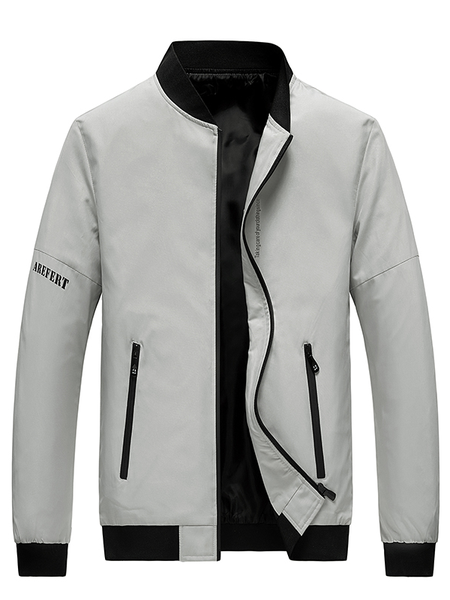 

Casual Letter Print Bomber Jackets, Gray, Jacket