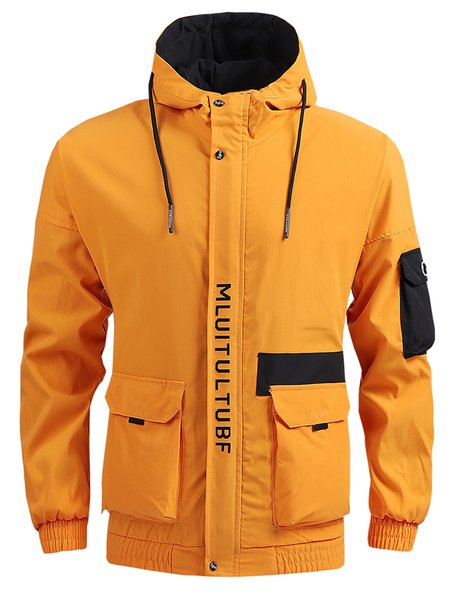 

Mens Rain Jacket Waterproof with Hooded Hiking Coat Lightweight Windbreaker, Yellow, Outerwear