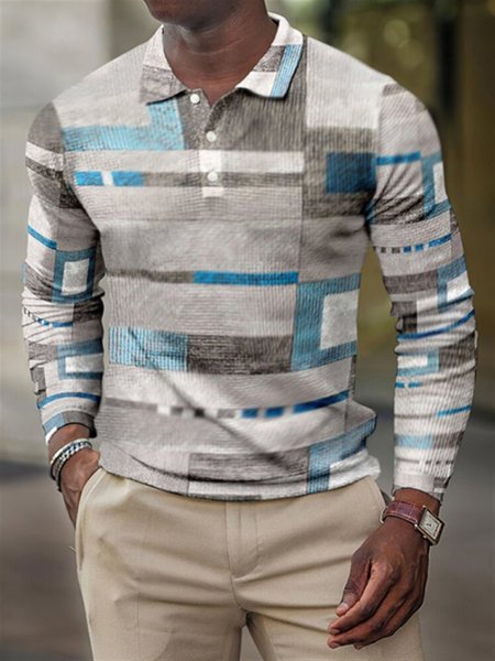 

Men's casual geometric simple basic Polo, Multicolor, Polos