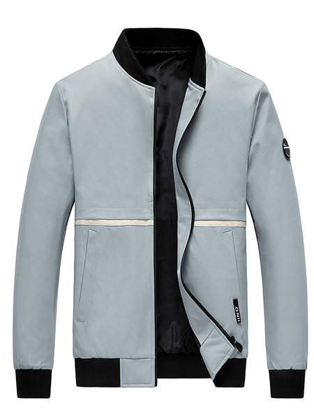 

Casual Color-block Bomber Jackets, Gray, Jacket