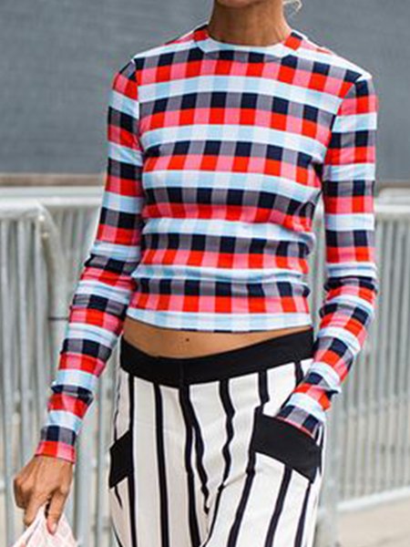 

Long Sleeve Crew Neck Casual Top, Multicolor, Tops