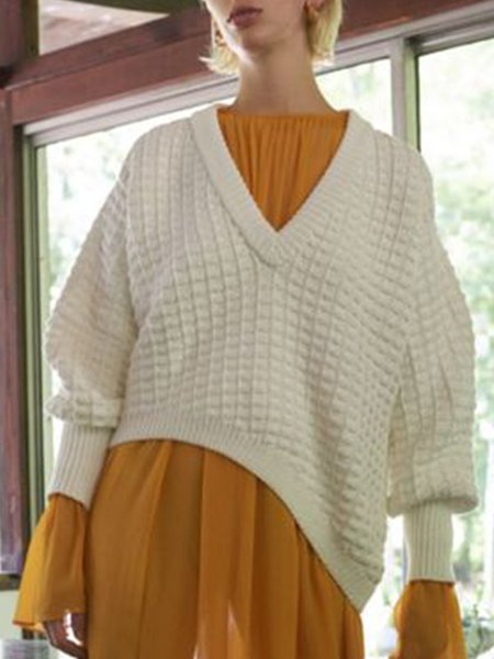 

Daily Vintage Casual White Sweater, Pullovers