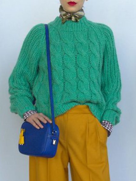 

Vintage Simple Basic Elegant Woven Vintage Sweater, Green, Pullovers