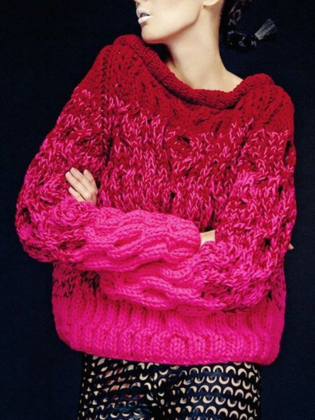 

Vintage Casual Simple Basic Vintage Sweater, Rose red, Pullovers