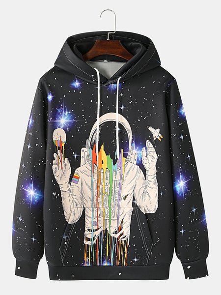 

Casual printed pattern hooded sweatshirt, Black, Hoodies&Sweatshirts
