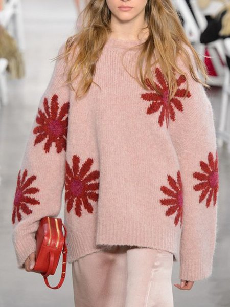 

Vintage Sweet Romantic Slightly stretchy Sweater, Pink, Pullovers