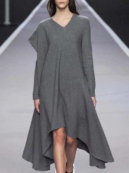 

Vintage Casual Slightly stretchy Midi Dress, Gray, Midi Dresses