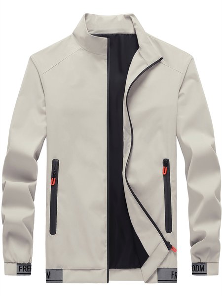 

Casual Solid Bomber Jackets, Khaki, Jacket