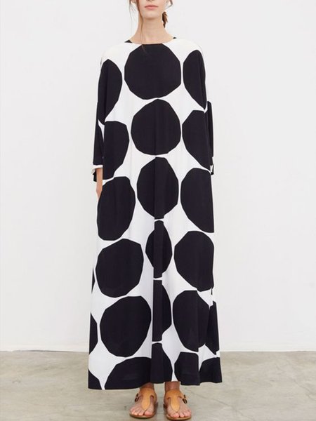 

Daily Date Vintage Casual Simple Dress, Black-white, Maxi Dresses