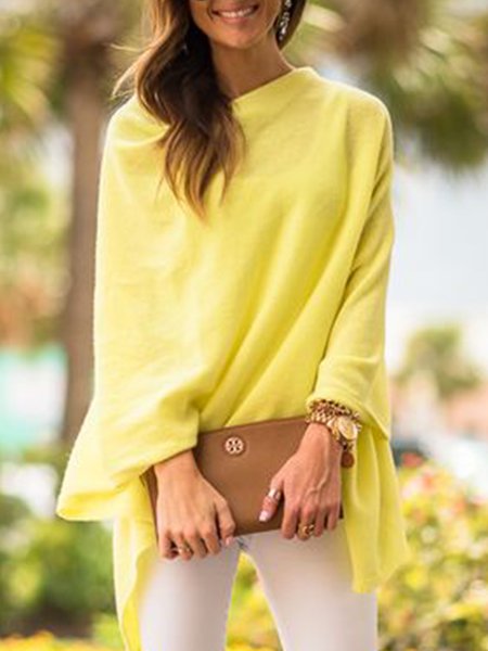 

Long Sleeve Daily Solid Loosen Top, Yellow, Tops